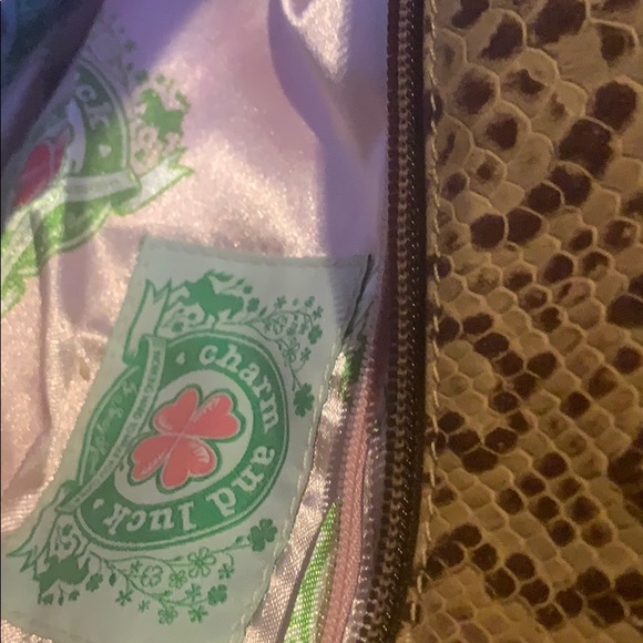 Charm and Luck rhinestone leather Leopard print bag green turquoise trim - Picture 6 of 8